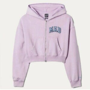 Mad Happy X Gap Collab Cropped Lavender Embroidered Hoodie Sweatshirt NWT